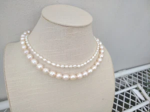 Collar Dos Hilos AAA+ Akoya Blanco Rosa Perla 43-46cm Oro 14k P - Imagen 1 de 6