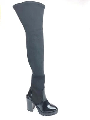 ASOS DESIGN Karina chunky Thigh High Boots In Black Knit SIZE UK 3 US 5 - Image 1 of 4