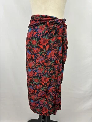 Rag & Bone Amber Midi Skirt Black Bright Floral 2 Slit Wrap Waist Detail Lined - Image 1 of 4