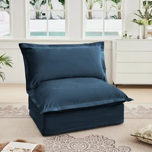 Single Sofa Chenille Upholstered Armless Sofa Living Room Furniture w/ Pillows - Picture 1 of 11
