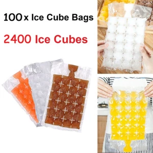 100x Disposable Clear Ice Cube Bags Fridge Freezer Plastic BBQ Party 2400 Cubes - Picture 1 of 10