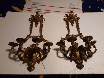 Par de apliques franceses de pared de latón eléctrico vintage de 4 brazos ¿latón o bronce?? Foto 1 de 4