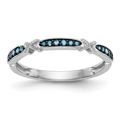 14k White Gold X-Design 1/10Ct Blue Diamond Band Ring for Women Size 7 - Image 1 of 4