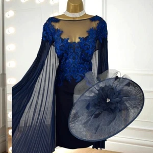 Veni Infantino Size 18 BNWT Navy Blue Pleated Dress & Nigel Rayment Hatinator - Picture 1 of 9