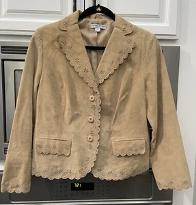 Pendleton Suede Leather Jacket Woman Med Petite Y2K Scalloped Eyelet Cutout READ - Picture 1 of 16