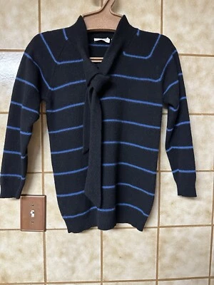 Ellen Tracy 女式 Classicore 100% 美利奴羊毛领带前条纹毛衣,尺寸 Lg — 第 1/4 张图片