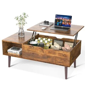 Mid-Century Modern Lift-Top Coffee Table TV Tray Laptop Desk Brown Wood Finish - Picture 1 of 3