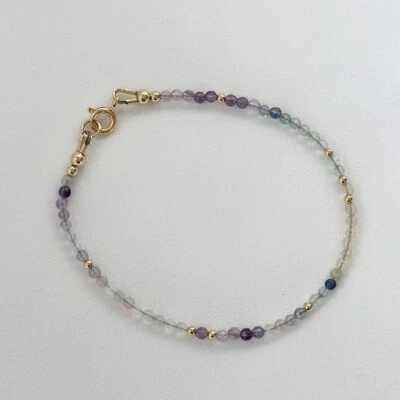 A++ Blue Fluorite Faceted Round Gemstone Tiny Beads 6-8" Bracelets Girls & Women - Image 1 of 4