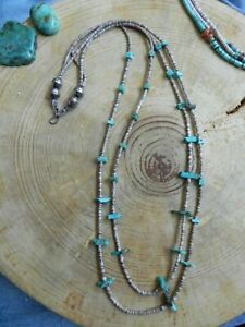 2 Stränge Türkis, Voluta Shell Heishi & Navajo Perlen Halskette 26,5 Zoll Navajo