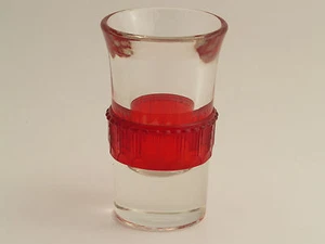 Art Deco Shot Glass - Clear with Red Glass Deco Design Band - Picture 1 of 4
