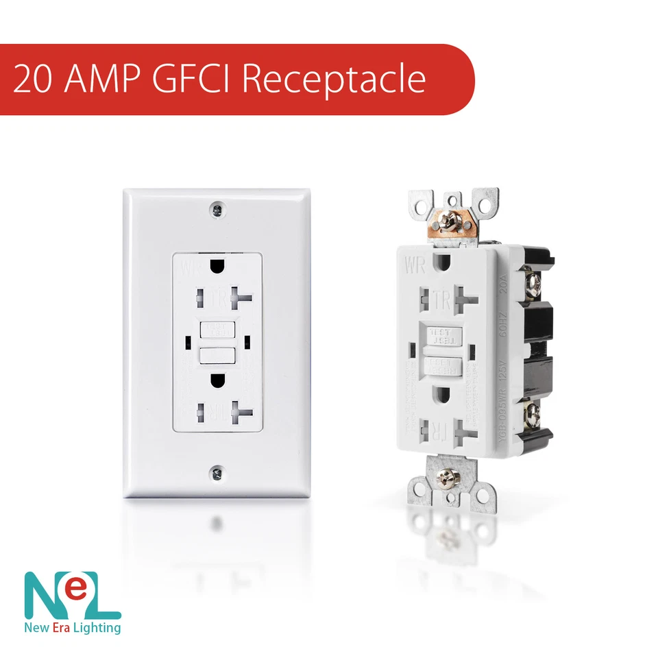 15A/20A GFCI GFI Safety Outlet Receptacle, Tamper and Weather Resistant, White - Image 1 of 4