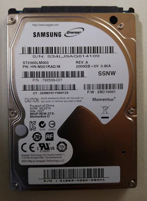 Samsung ST2000LM003 2TB 2.5" SATA Laptop Hard Drive HDD P/N: HN-M201RAD/M - Image 1 of 4