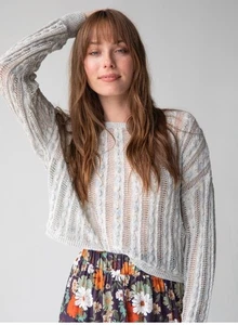 Natural Life XL Millie Sweater Layering Blue Chrochet Knit Sheer Cropped Boho - Picture 1 of 7