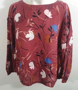 Sussan Burgundy Linen Balloon Sleve Tie Blouse Sz 12 - Picture 1 of 8