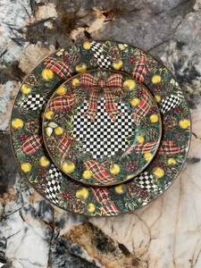 MacKenzie-Childs Evergreen Enamel Salad/Dessert Plates W/ Courtly Check Set Of 2 - Picture 1 of 24