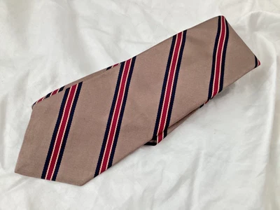 CORBATA DE SEDA A RAYAS VINTAGE PAUL STUART TAUPE/CAQUI OSCURO AZUL MARINO ROJO 54 X 3 Foto 1 de 4