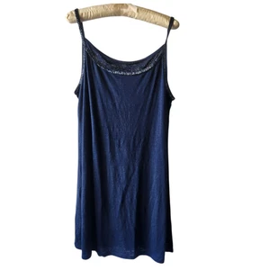 Eileen Fisher 100 % Linen Tank XL Navy Blue Beaded Layering Top Tunic Classic - Picture 1 of 8