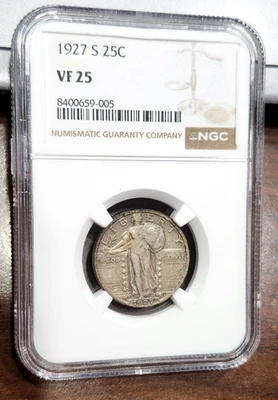 1927-S Standing Liberty Quarter - VF25 - NGC - Patina - Image 1 of 4