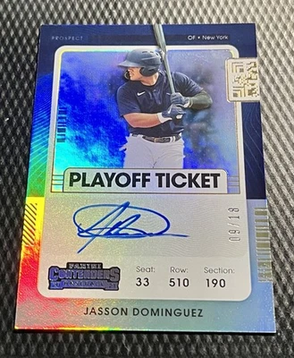 2021 Jasson Dominguez Yankees 9/18 Playoff Contenders Ticket Autograph #PT-JD - Image 1 of 3