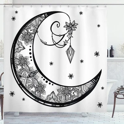 Cortina de Ducha Floral Paisley Tribal 69x70 Negro Blanco Foto 1 de 4