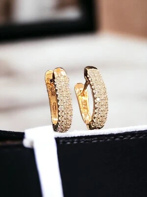 Pave 0.71 TCW Round Brilliant Cut Diamonds Three-Row Hoop Earrings 14K Rose Gold - Image 1 of 4