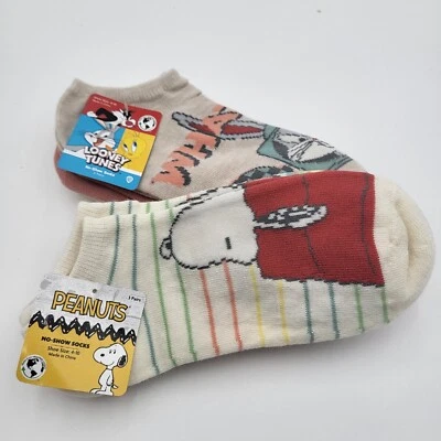 3 pares de calcetines para mujer Peanuts Snoopy & Looney Tunes talla 4-10 No-Show Foto 1 de 4