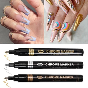Nagellack-Stift Silber-Chrom-Lack Metallisches Malgel Graffiti-Zeichenstift  > - Bild 1 von 19