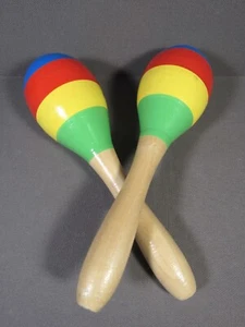 Moraccas Pair Wood Rainbow Colors 7" Kids Party Musical - Picture 1 of 5