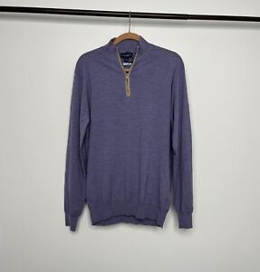 $348 PETER MILLAR Sz M Mens Merino Wool Excursionist 1/4 Zip Sweater Purple