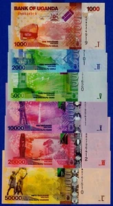 Uganda Full Set 1000, 2000, 5000,10000,20000, 50000 Shillings (2017-2021) UNC - Bild 1 von 2