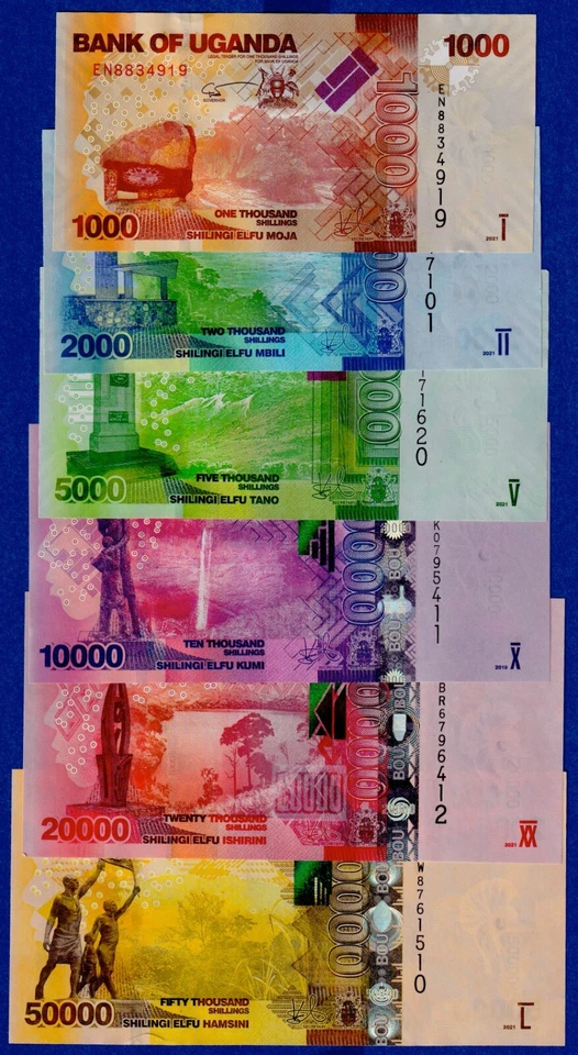 Uganda Full Set 1000, 2000, 5000,10000,20000, 50000 Shillings (2017-2021) UNC - Image 1 of 2