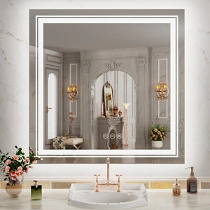 Square 36x36'' LED Bathroom Wall Mirror High Lumin Large Anti-fog Vanity Mirror - Picture 1 of 14