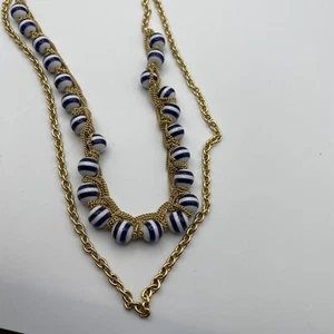 Talbots Nautical Necklace Navy Blue /white Gold  Tone Chain - Picture 1 of 9
