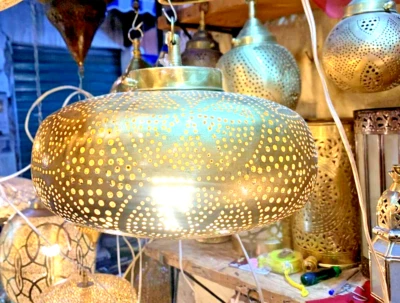 Vintage Brass Chandelier - Moroccan Brass Lamp, Copper Light decoration  - Image 1 of 4