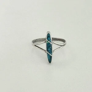 Anillo Vintage Plata Esterlina Turquesa Aplastada Suroeste Delgado Delicado Banda Talla 5 - Imagen 1 de 7