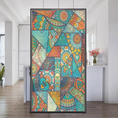 Ethnisch Mattiert Fenster Folie Selbstklebend Glas Sticker Buntglas Retro Dekors - Bild 1 von 4