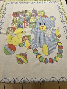 "Manta vintage de 45x35"" con panel de edredón de bebé azul guinga oso de peluche pato de goma" - Imagen 1 de 6