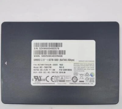 Samsung SSD 1.92TB SM863 MZ-7KM1T90 Solid State Drive MZ7KM1T9HAJM-00005 2.5" - Image 1 of 2