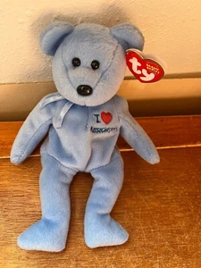 Ty Light Blue Plush I Hear Love Massachusetts State Teddy Bear Stuffed Animal - - Picture 1 of 6