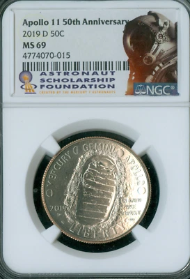 2019 D APOLLO 11 HALF DOLLAR NGC MS69 50TH ANNIVERSARY - Image 1 of 2