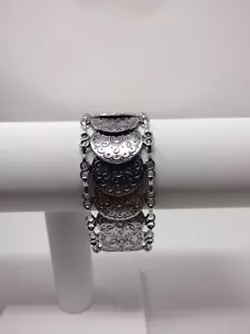 Vintage Jewelry Bracelet Silver Tone Large Chunky Coin Style Turkish Boho 31 - Picture 1 of 2