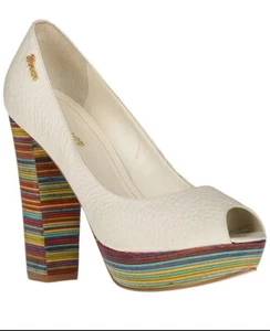 Werner Platform Block Heels Off White Multicolored Striped Heel Size 9 - Picture 1 of 10