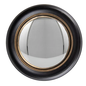 Antiqued Black Convex Fisheye Porthole Mirror Round Glass Gold Distress Rim 32cm - Picture 1 of 1