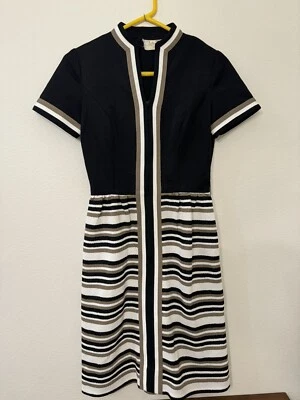 Vintage Leslie Fay Striped Mod Dress Womens Size S Small 60s British Subculture - Image 1 of 4