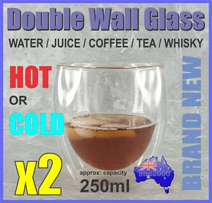 2x DOUBLE WALL TUMBLER ESPRESSO JUICE COFFEE TEA WHISKY DRINKING CUP GLASSES - Picture 1 of 4