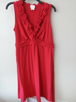 Oh Baby Motherhood Maternity Dress Stretch Ruffle V-Neck Back Tie Red knit SZ M - Image 1 of 3
