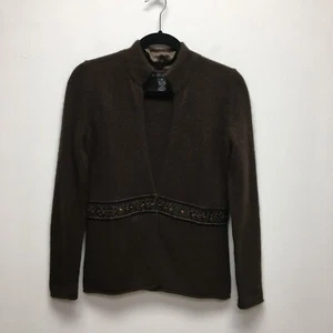 VTG Elena Solano Brown Knitted Sequin Long Sleeve Lambswool Angora Cardigan S - Picture 1 of 8