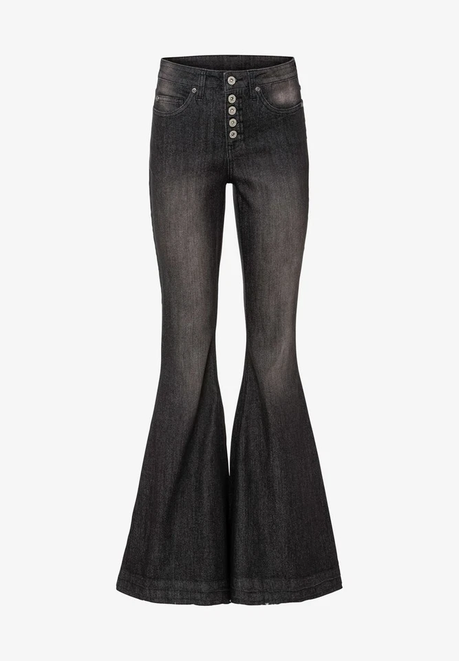 Schlagjeans mit Knopfleiste Gr. 40 Schwarz Damenjeans Hose Freizeit-Pants Neu* - Bild 1 von 1