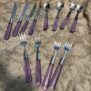 Vintage Lila Acryl Lucite Griff Besteck Edelstahl 20 Stck. - Bild 1 von 6