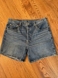 Levi’s 501 Denim Jean Shorts 33 W34 Womens Blue Button Fly High Rise 6" inseam - Picture 1 of 18